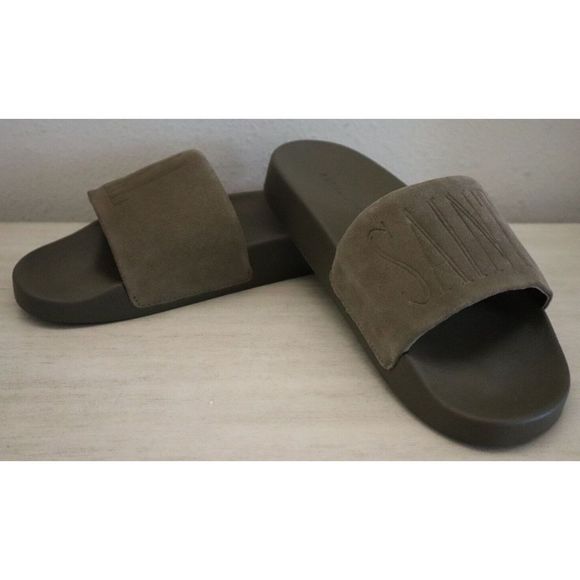 ALLSAINTS 34ZM0180 Men's Sz 9M Khaki Green Sunland Suede Slide Sandals - Picture 3 of 8